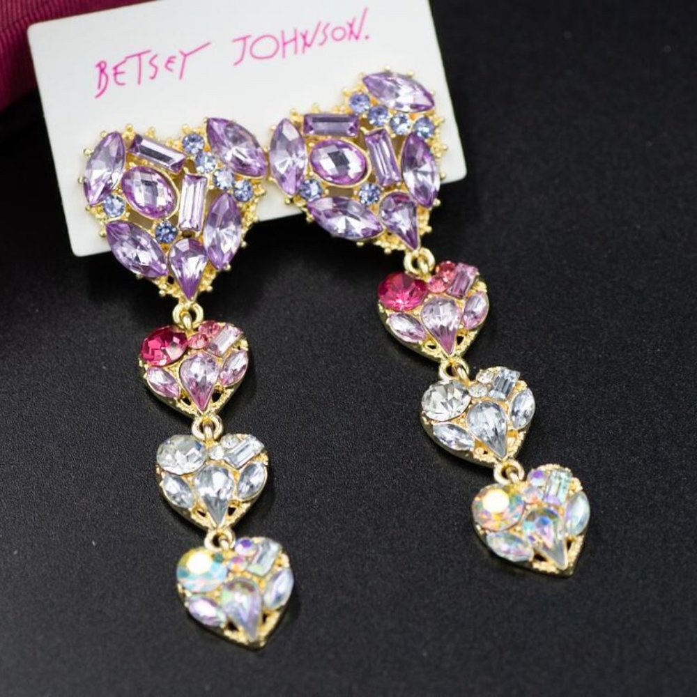 Beautiful Betsey Johnson Crystal Heart Earrings